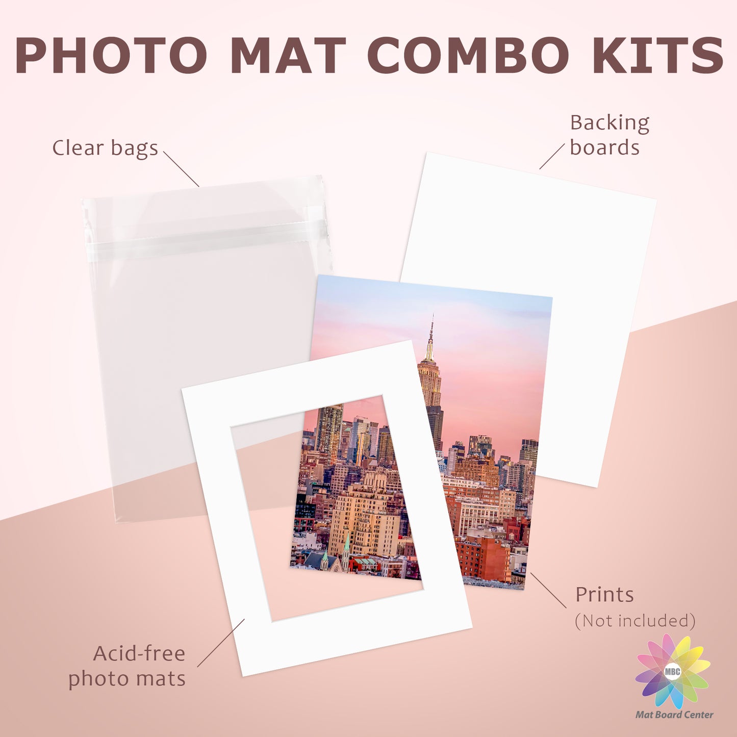 50 Pack 16x20 Whitecore Economy Pre-Cut Mat + Backing + Bag