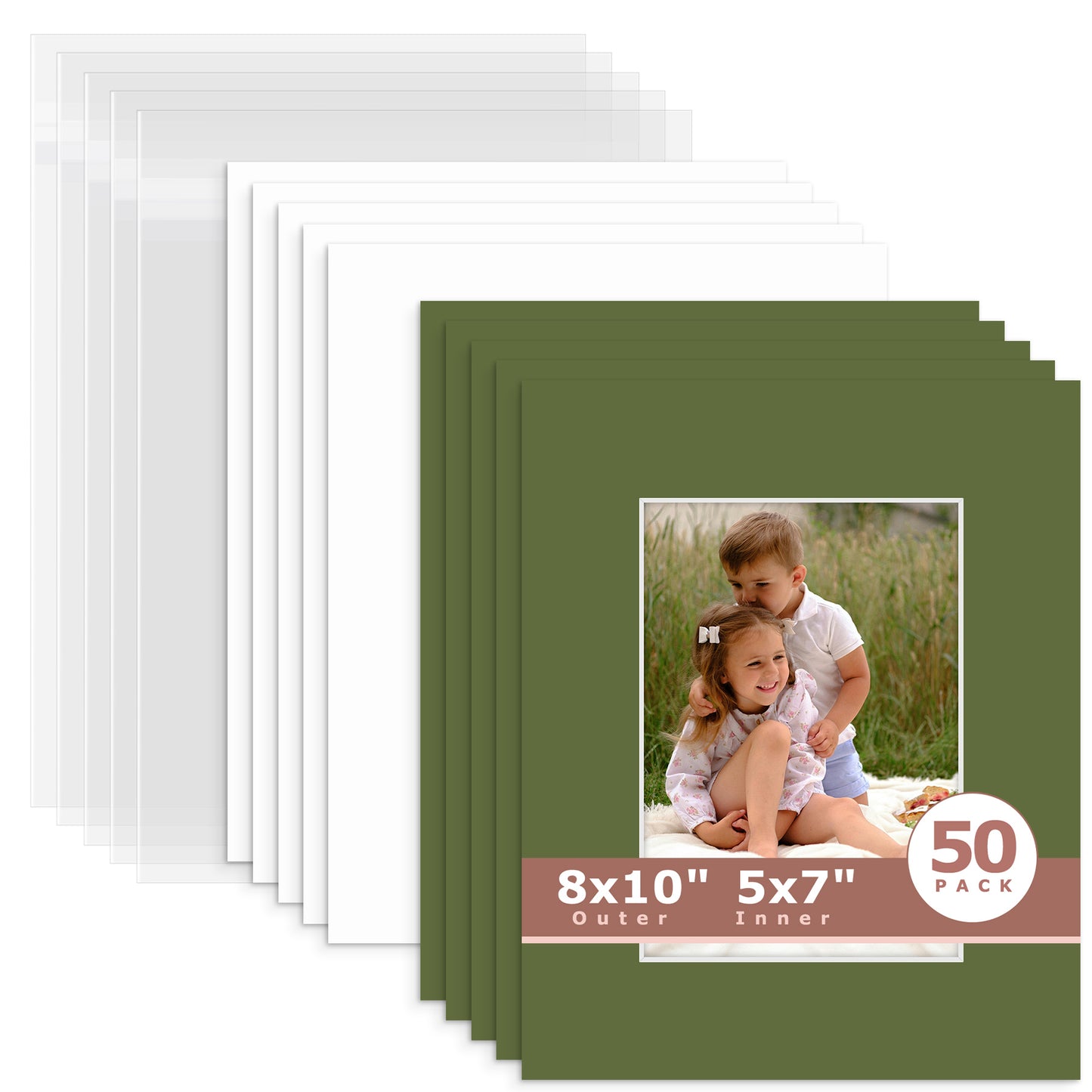 50 Pack 8x10 Whitecore Economy Pre-Cut Mat Board + Backing + Bag 5x7 (4.5x6.5 exact opening) N134 Rock Garden
