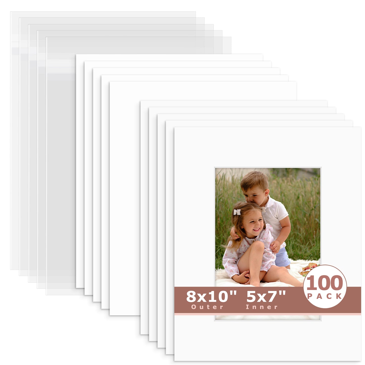 100 Pack 8x10 Whitecore Economy Pre-Cut Mat Board + Backing + Bag 5x7 (4.5x6.5 exact opening) N502 Off White
