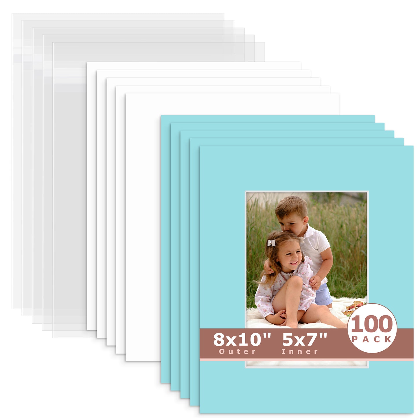 100 Pack 8x10 Whitecore Economy Pre-Cut Mat Board + Backing + Bag 5x7 (4.5x6.5 exact opening) N222 Deep Blue