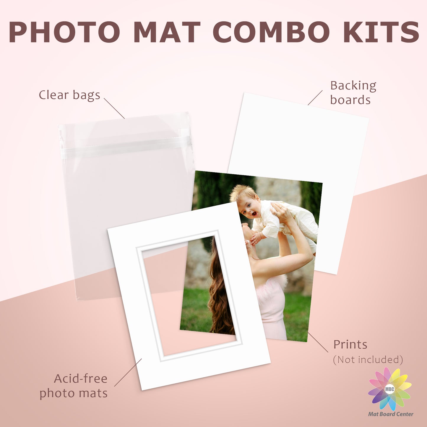 50 Pack 8x10 Double Mat For 5x7 Photos + Backing + Bag