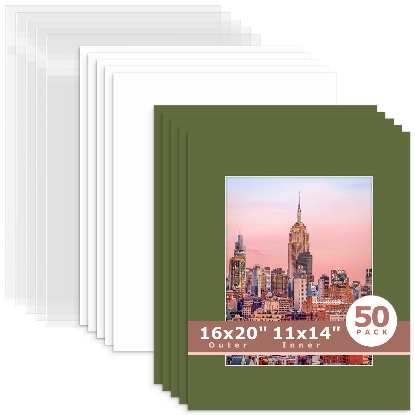 50 Pack 16x20 Whitecore Economy Pre-Cut Mat + Backing + Bag 11x14 (exact opening 10.5x13.5) N134 Rock Garden