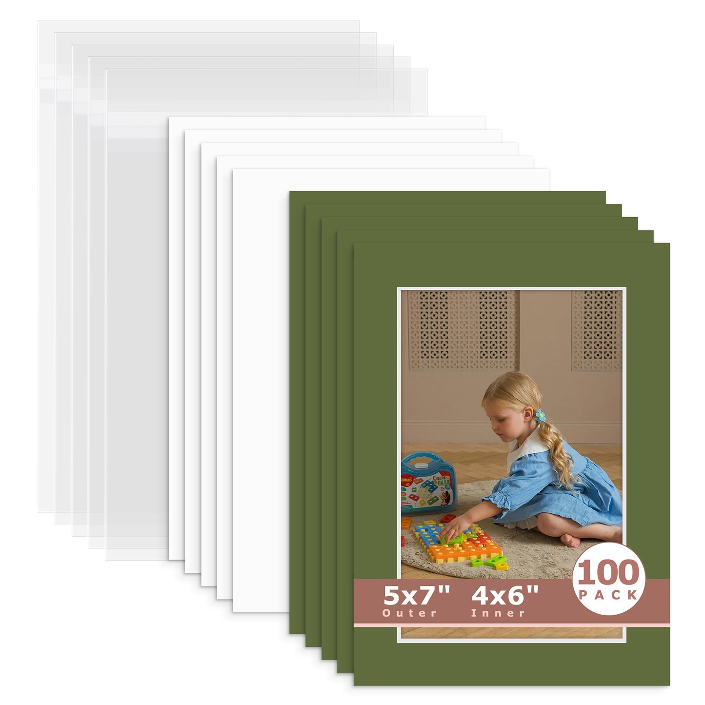 100 Pack 5x7 Whitecore Economy Pre-Cut Mat For 4x6 Picture + Backing + Bag N134 Rock Garden