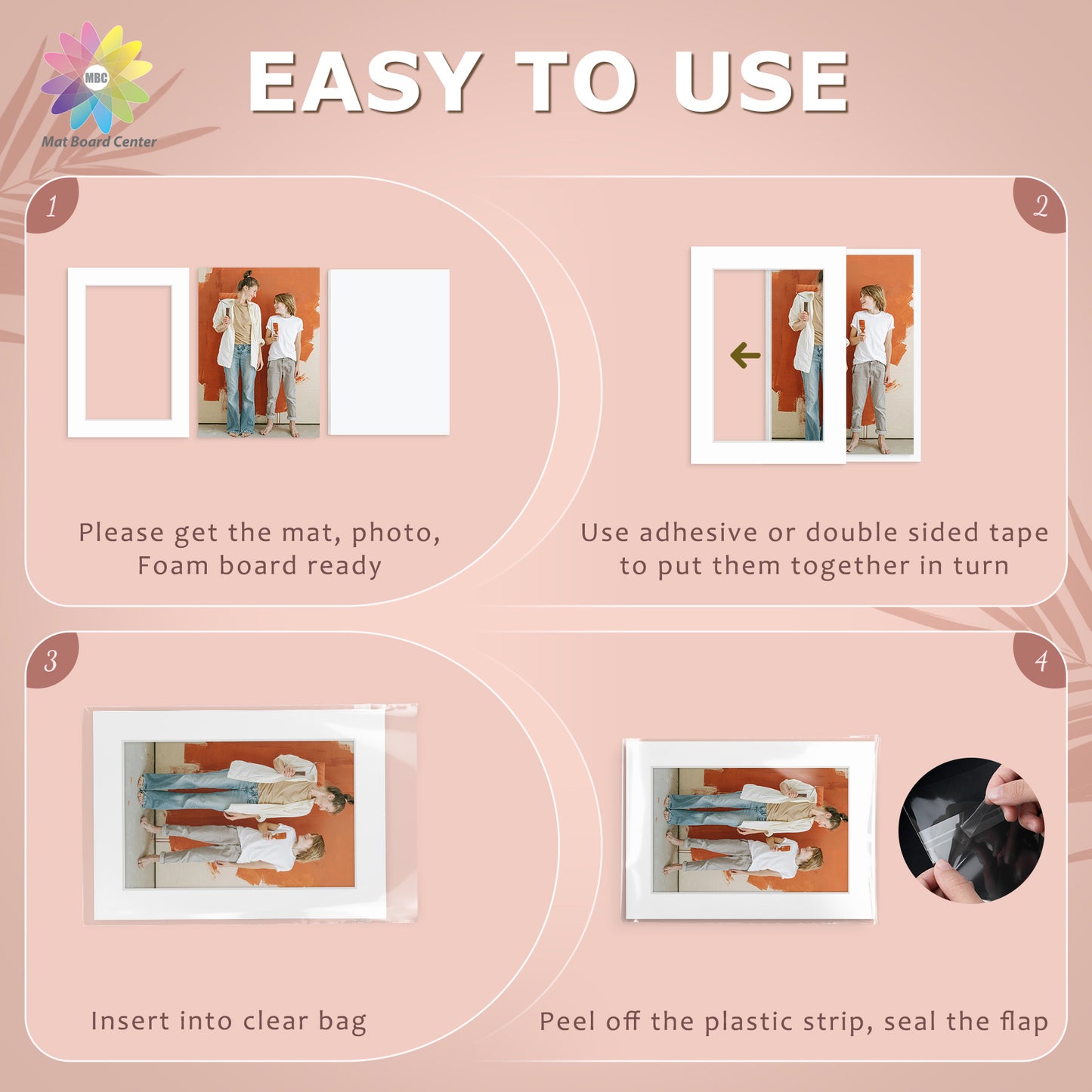 50 Pack 5x7 Economy Pre-Cut Mat For 4x6 Picture + White Foam Board + Bag