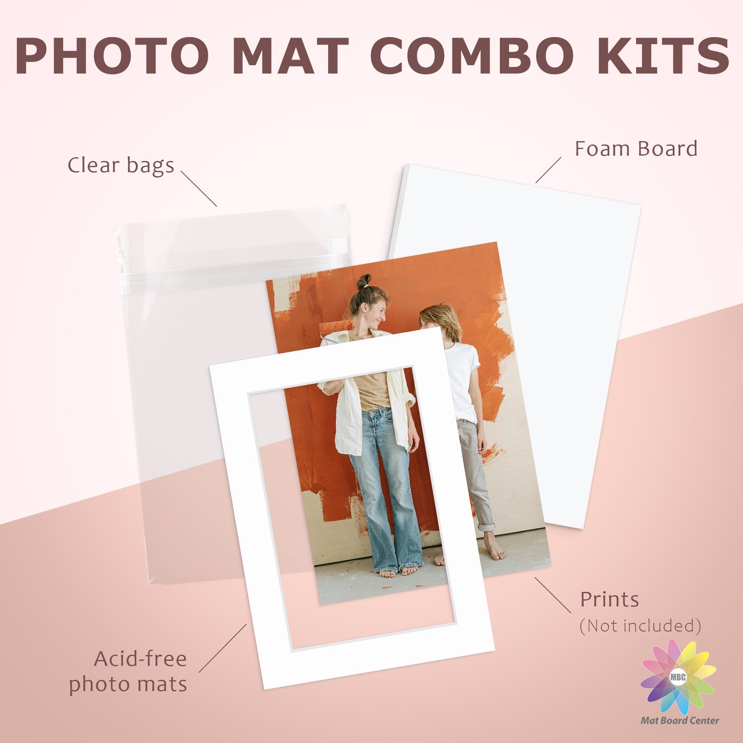 50 Pack 5x7 Economy Pre-Cut Mat For 4x6 Picture + White Foam Board + Bag