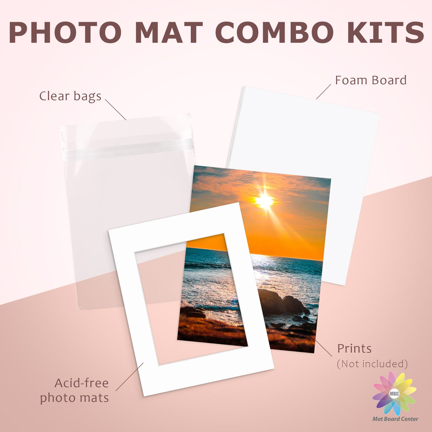 50 Pack 11x14 Whitecore Pre-Cut Mat Board + White Foam Board + Bag