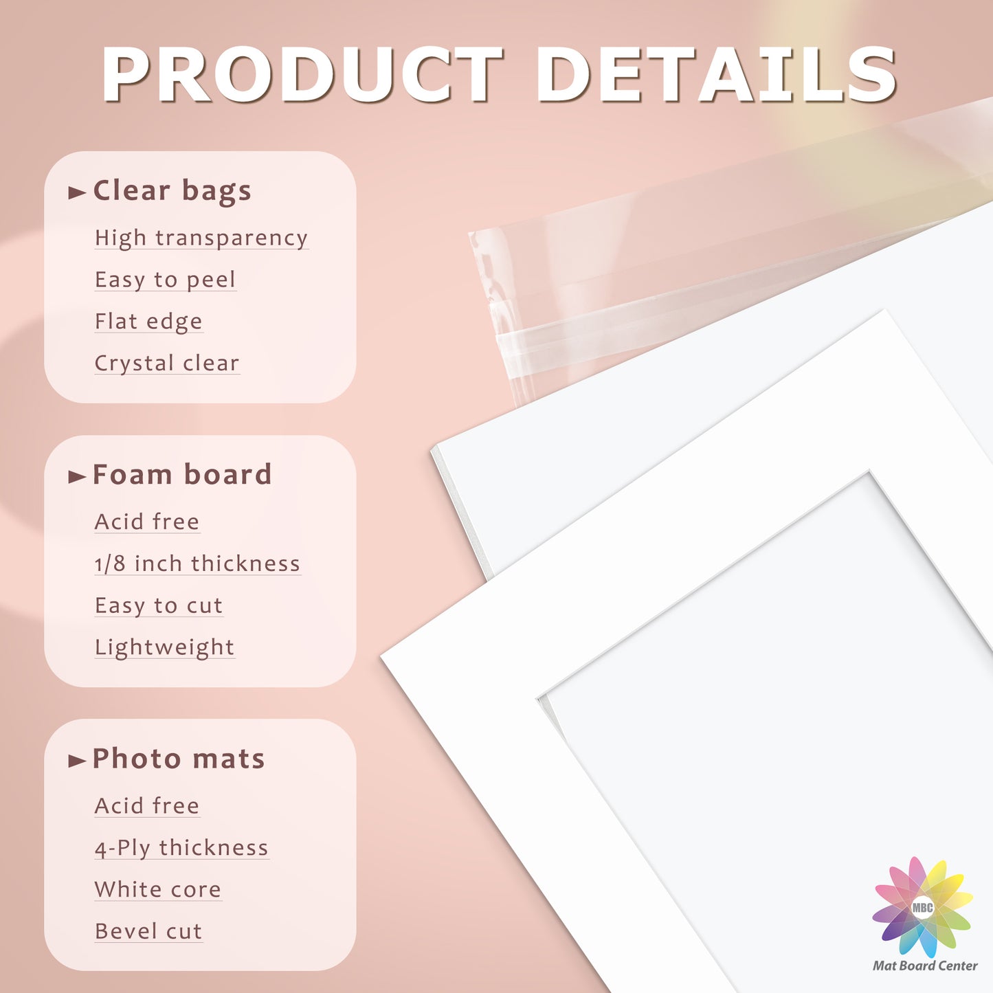 25 Pack 16x20 Whitecore Economy Pre-Cut Mat + White Foam Board + Bag