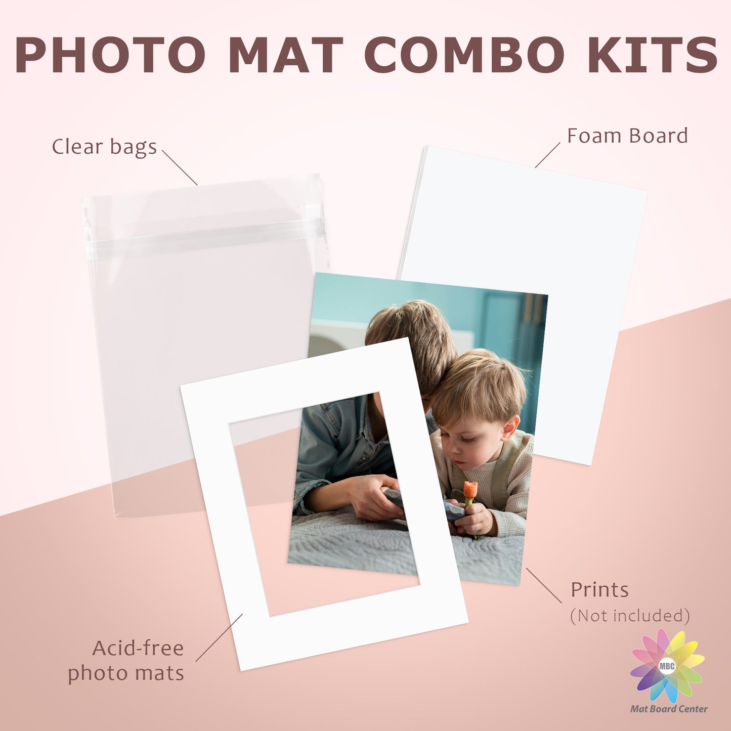 25 Pack 16x20 Whitecore Economy Pre-Cut Mat + White Foam Board + Bag