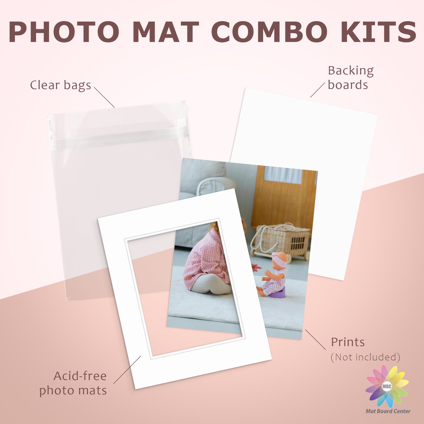 50 Pack 16x20 Economy Pre-Cut Double Mat For 11x14 Photo + Backing + Bag