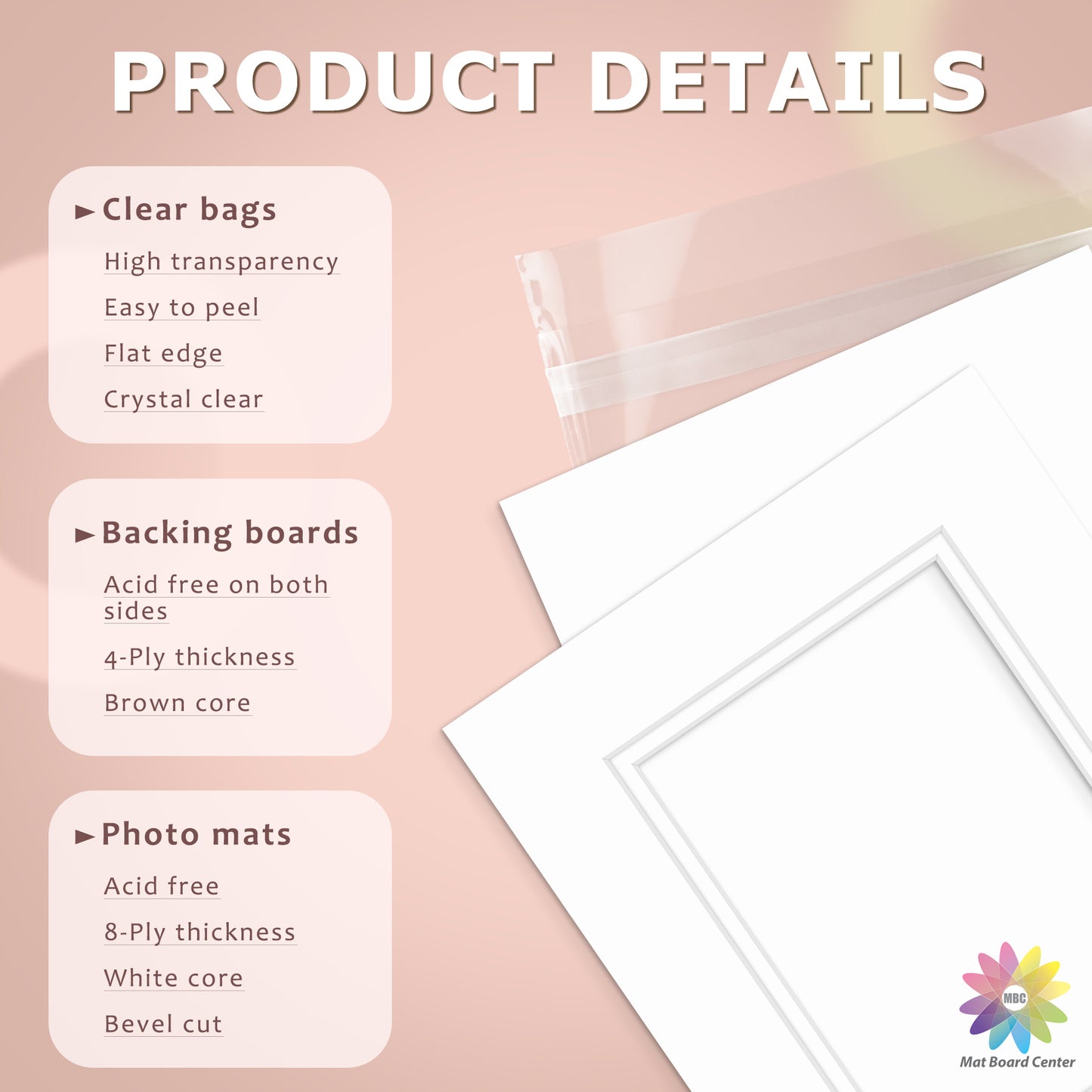 100 Pack 8x10 Double Mat For 5x7 Photos + Backing + Bag