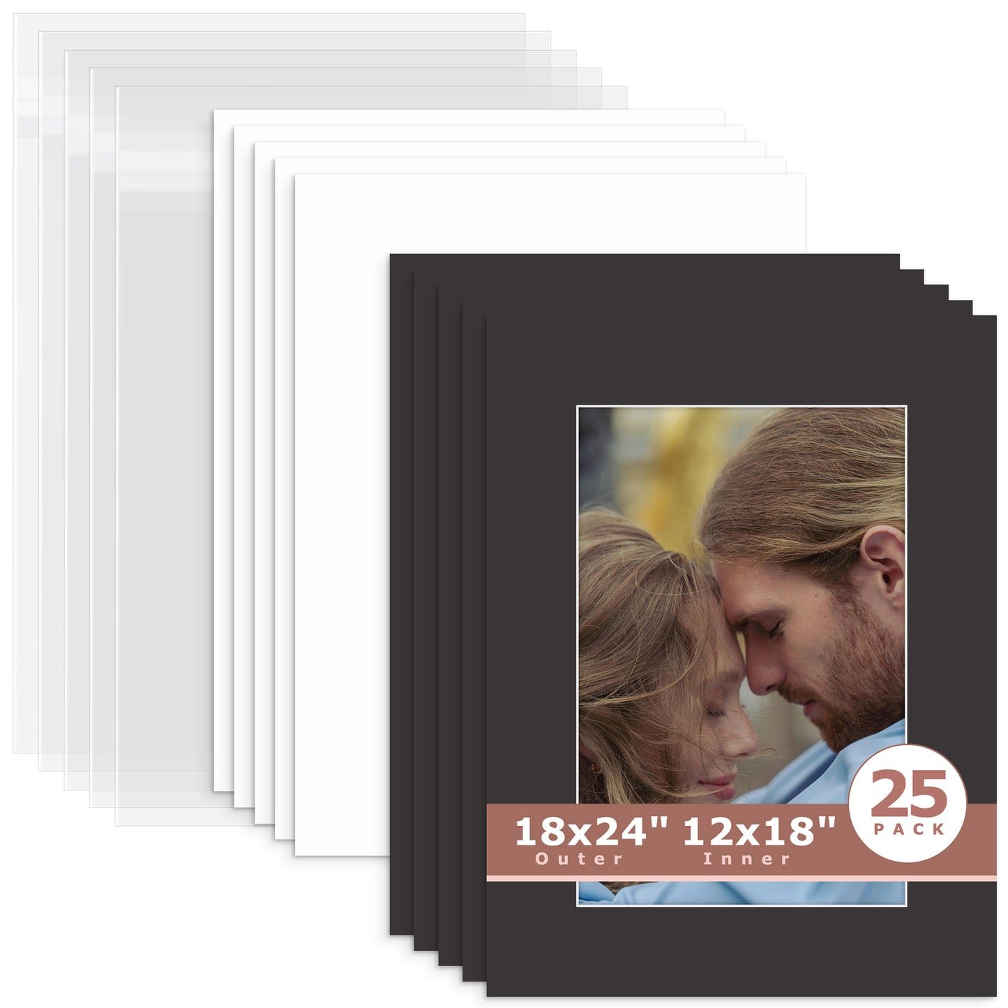 25 Pack 18x24 Whitecore Economy Pre-Cut Mat Board+ Backing + Bag 12x18 (11.5x17.5 exact opening) N142 Black
