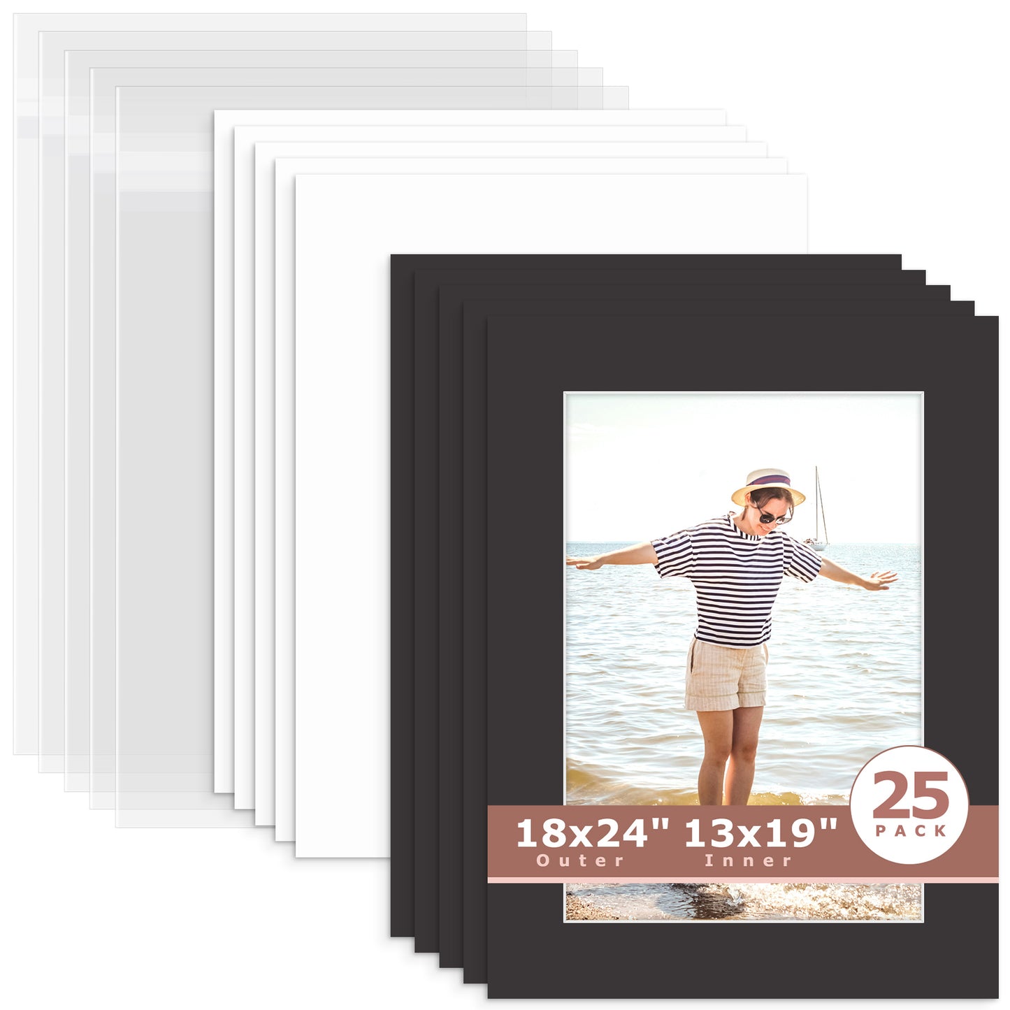 25 Pack 18x24 Whitecore Economy Pre-Cut Mat Board+ Backing + Bag 13x19 (12.5x18.5 exact opening) N142 Black