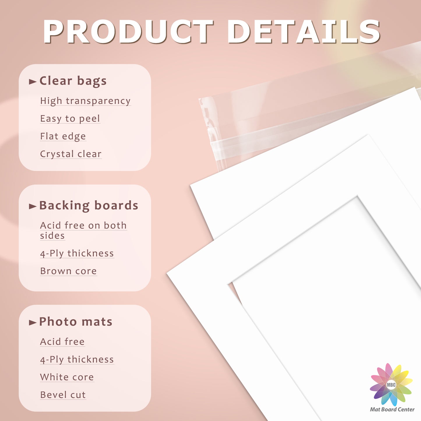 50 Pack 18x24 Whitecore Economy Pre-Cut Mat Board+ Backing + Bag