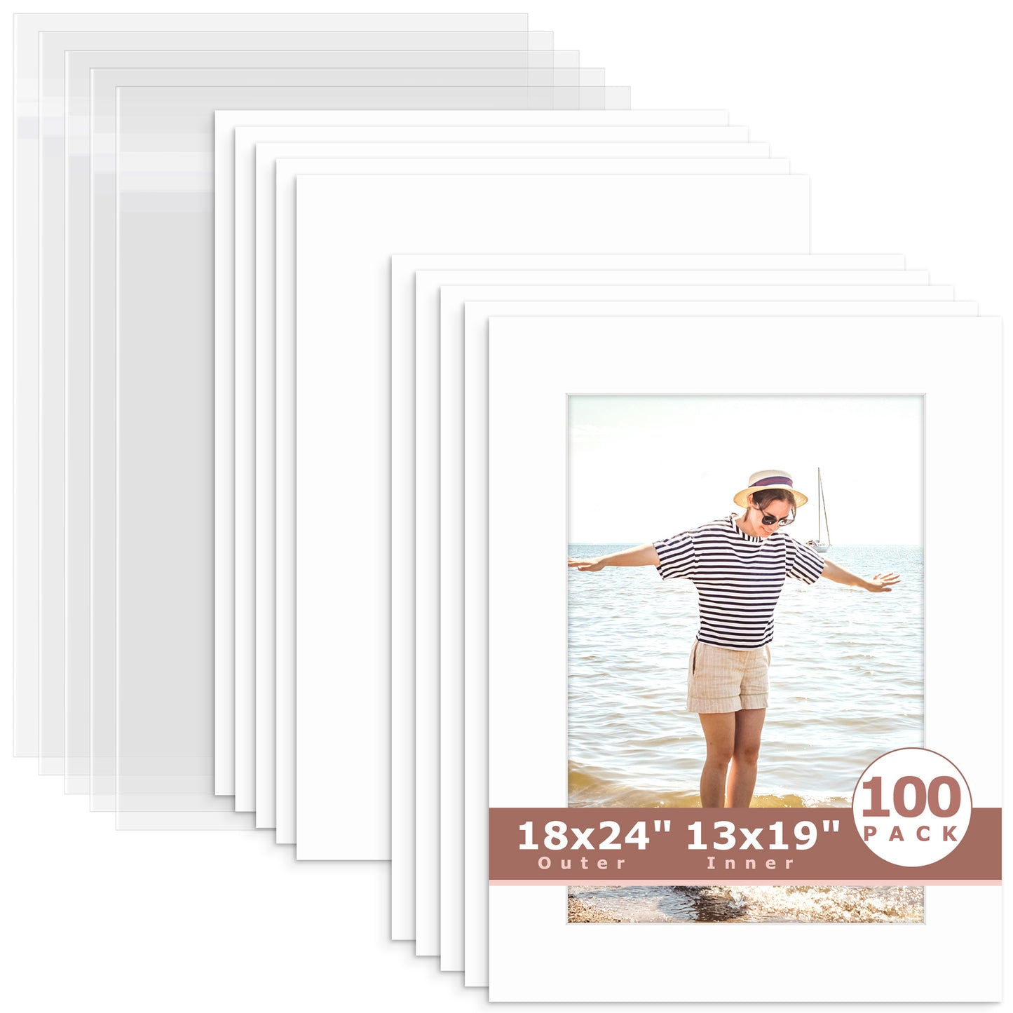 100 Pack 18x24 Whitecore Economy Pre-Cut Mat Board+ Backing + Bag 13x19 (12.5x18.5 exact opening) N501 White