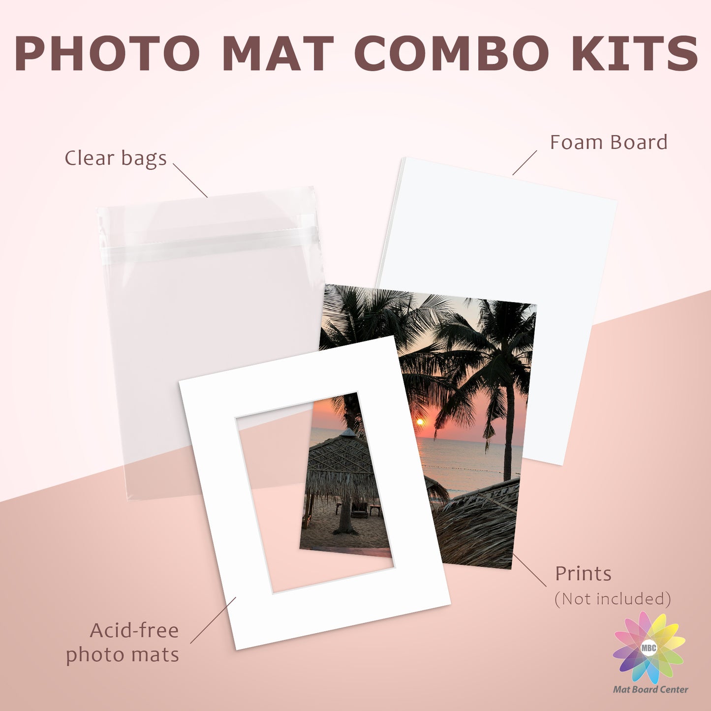 25 Pack 8x10 Economy Pre-Cut Mat Board + White Foam Board + Bag