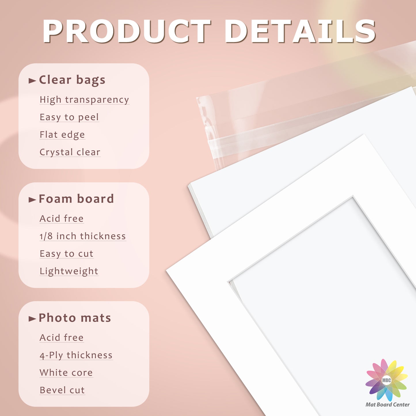 25 Pack 12x16 Picture Mats For 8x12 Photos + White Foam Board + Bag