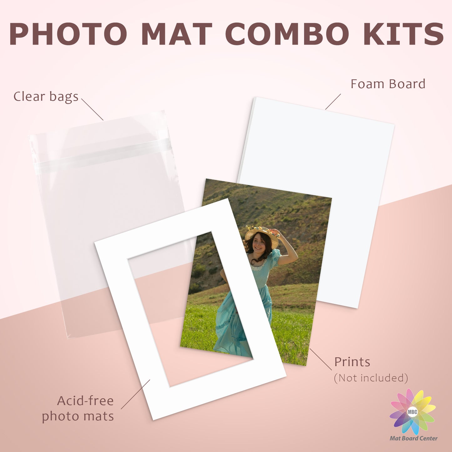25 Pack 12x16 Picture Mats For 8x12 Photos + White Foam Board + Bag