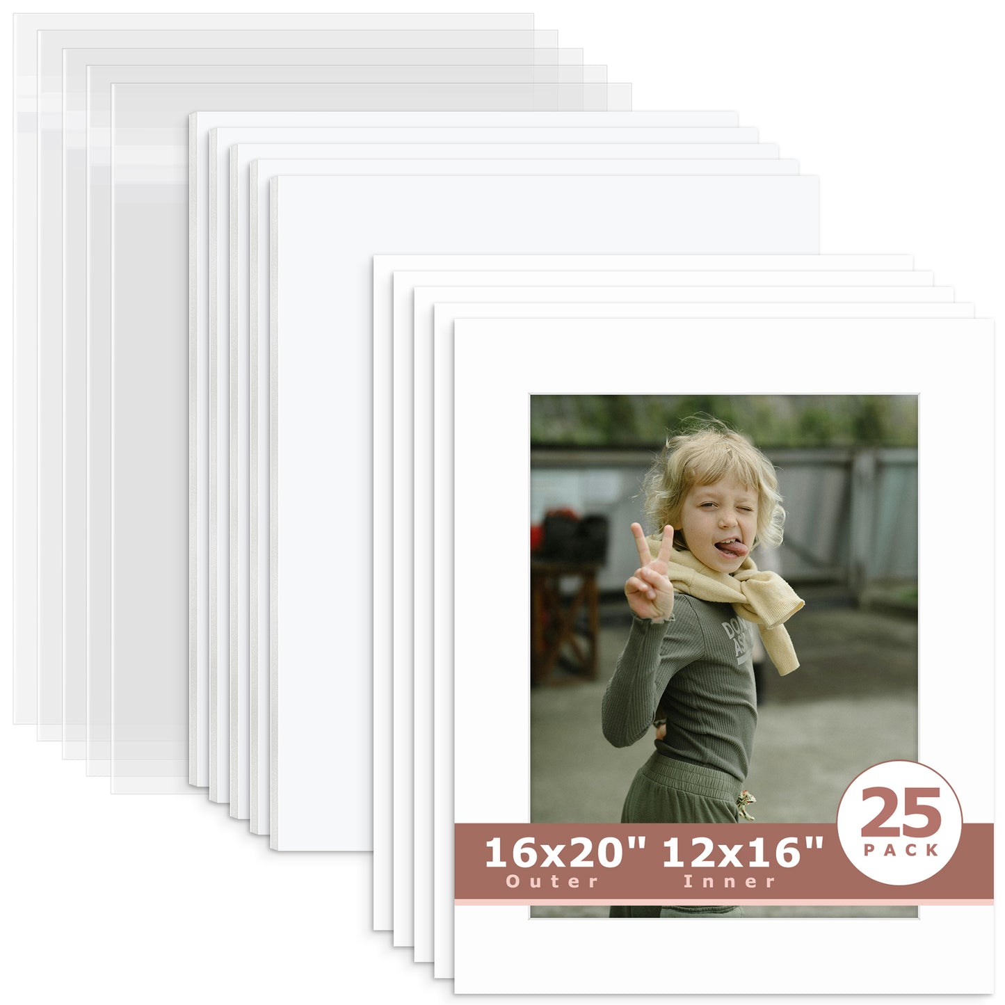 25 Pack 16x20 Whitecore Economy Pre-Cut Mat + White Foam Board + Bag 12x16 (exact opening 11.5x15.5) N501 White