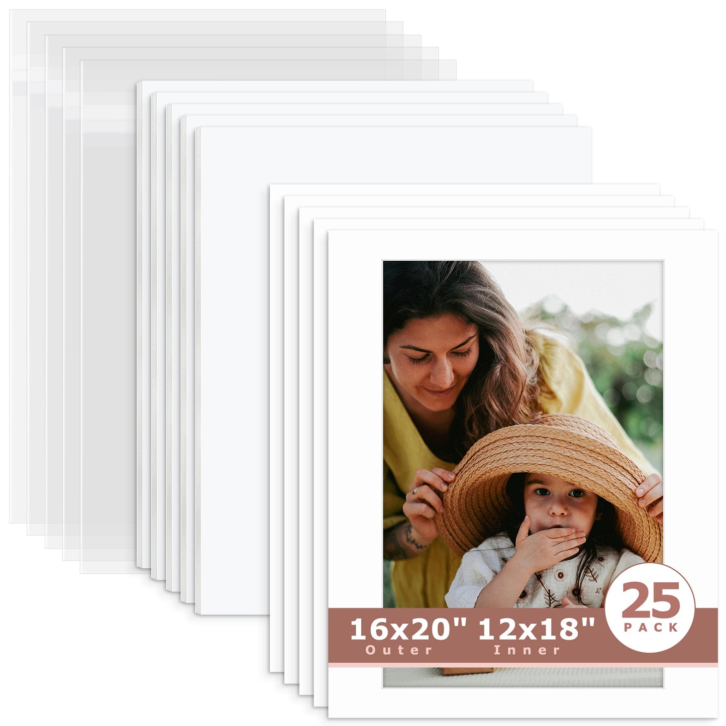 25 Pack 16x20 Whitecore Economy Pre-Cut Mat + White Foam Board + Bag 12x18 (exact opening 11.5x17.5) N501 White