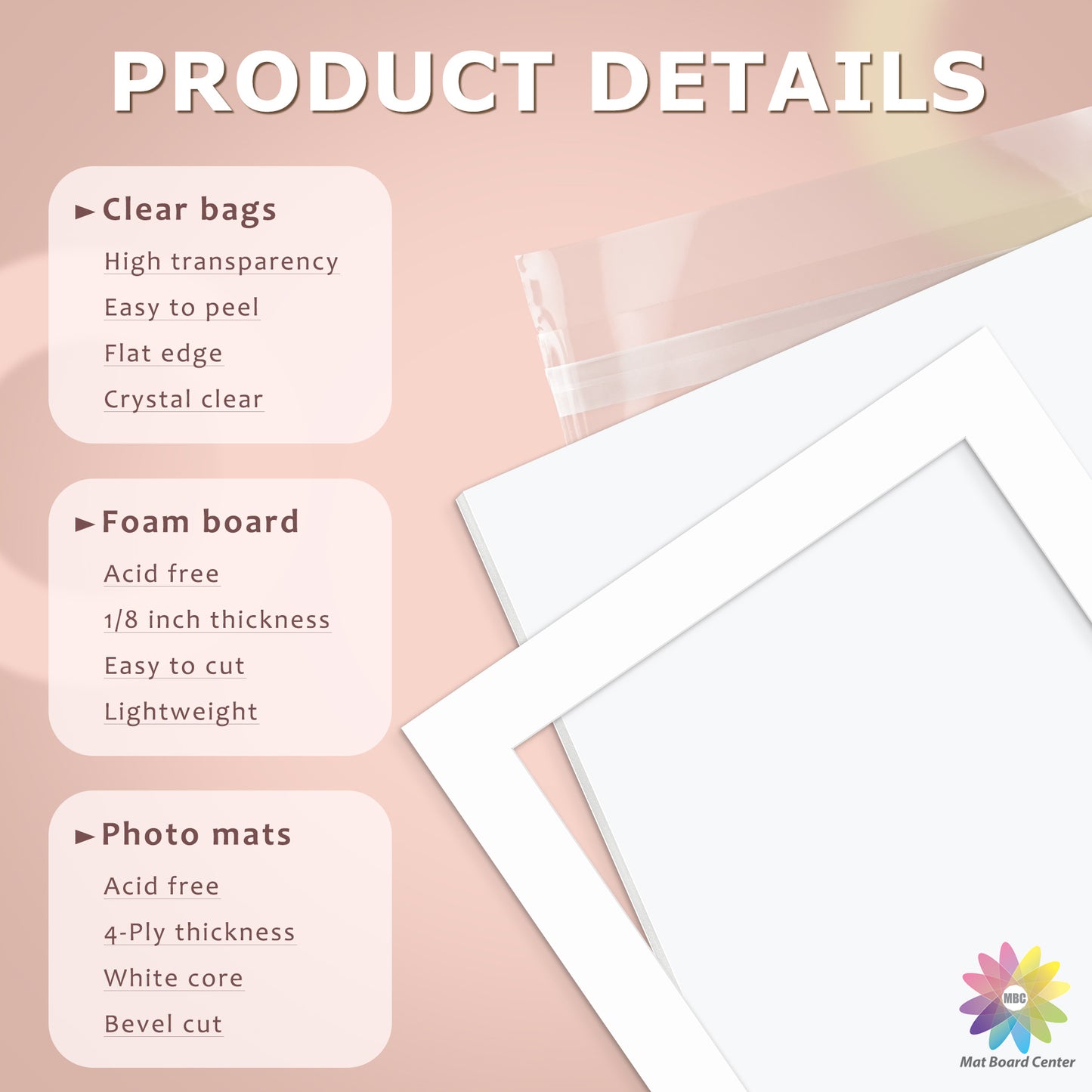 50 Pack 20x24 Whitecore Pre-Cut Mat Board for 16x20 Photo + White Foam Board + Bag