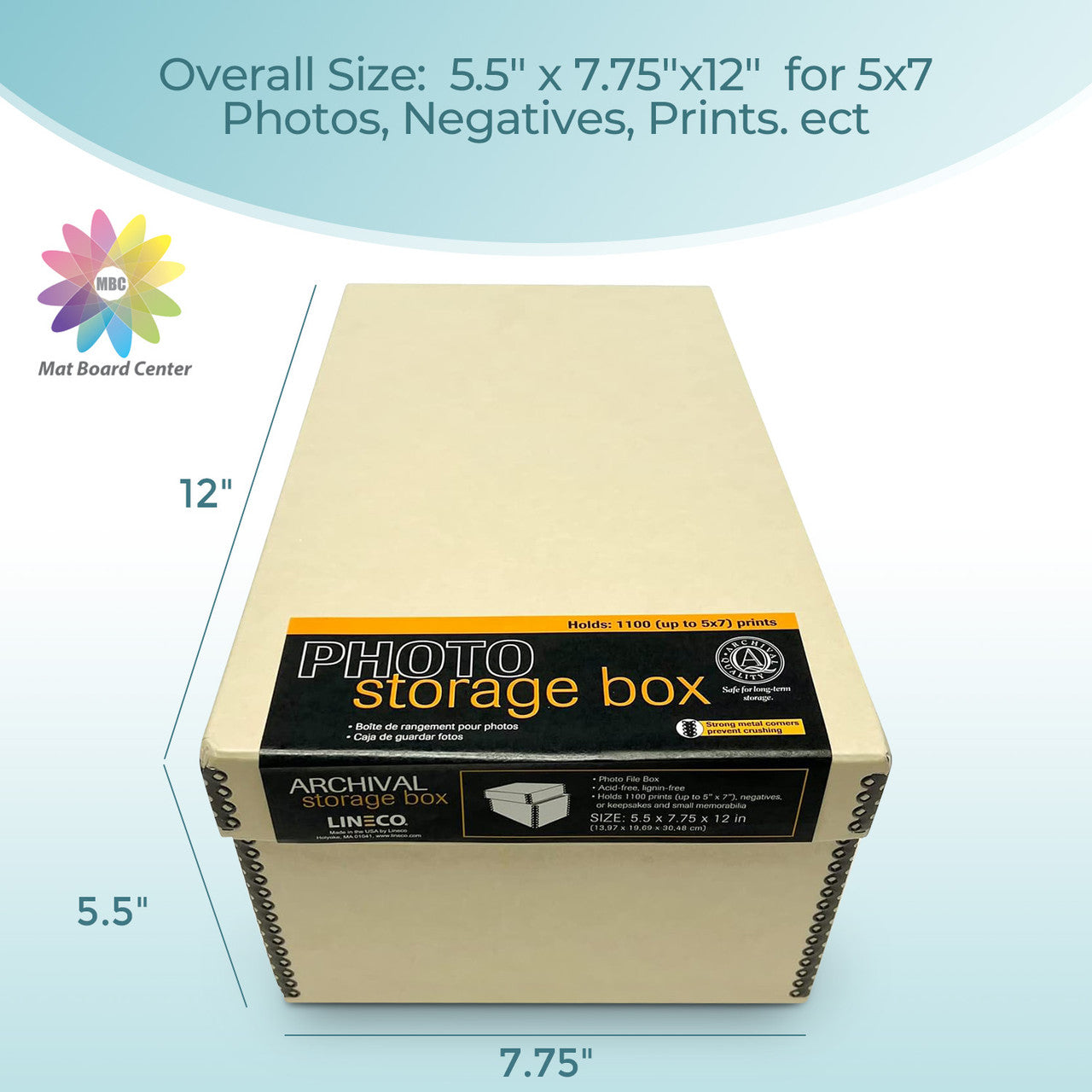 Lineco Tan Photo Storage Box with Drop Front Design 5x7x12