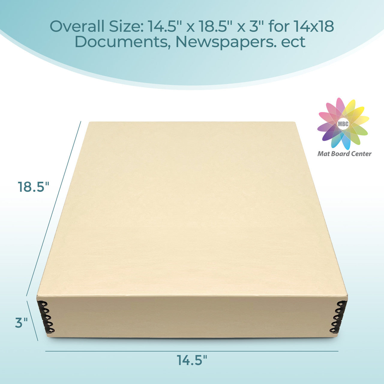 Lineco Tan 3" Deep Museum Archival Storage Box Drop Front Design Acid-Free with Metal Edge 14x18