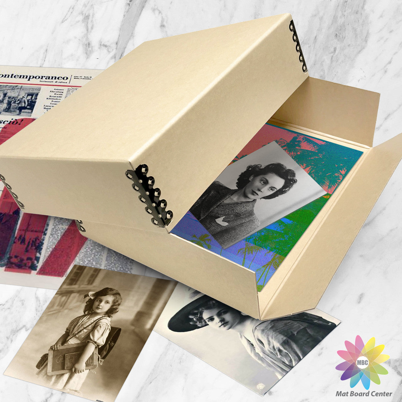 Lineco Tan 3" Deep Museum Archival Storage Box Drop Front Design Acid-Free with Metal Edge