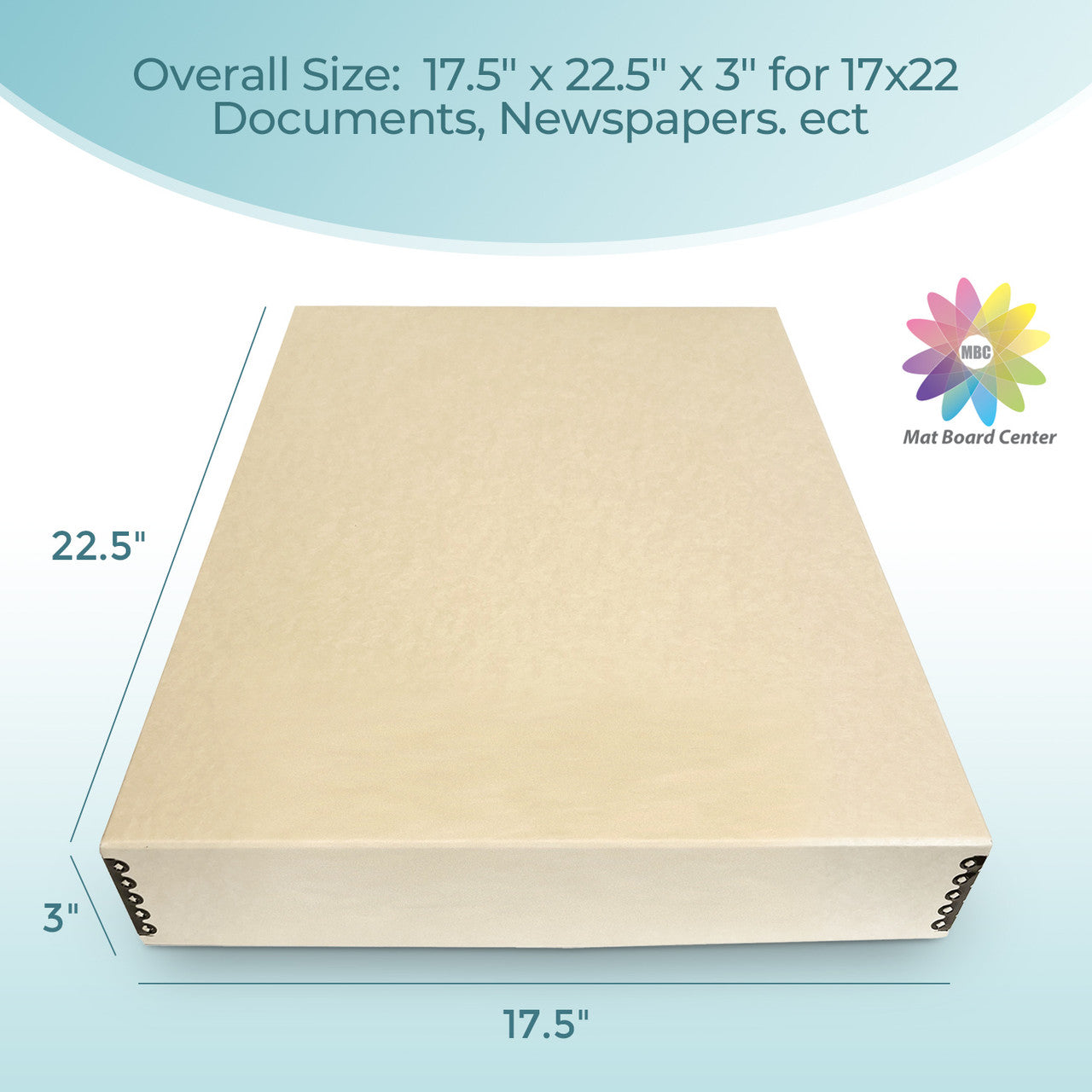 Lineco Tan 3" Deep Museum Archival Storage Box Drop Front Design Acid-Free with Metal Edge 17x22