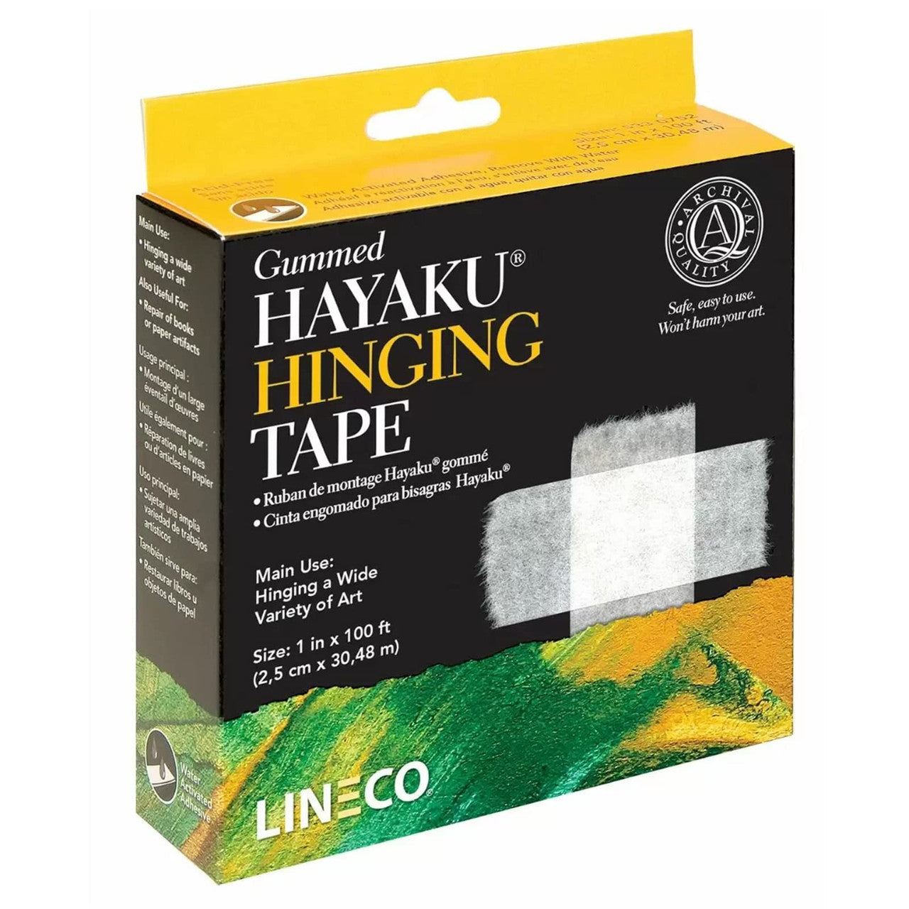 Lineco,Gummed Hinging Hayaku Tape. Archival with Acid-Free Water Activated Adhesive. Strong for Paper, Art, Repair of Art. 1 in x 100 ft