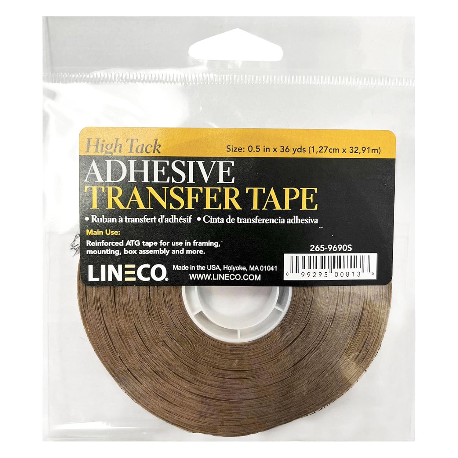 Lineco High Tack ATG Tape,5 Mil Adhesive,1/2 in.x 36 yd Brown