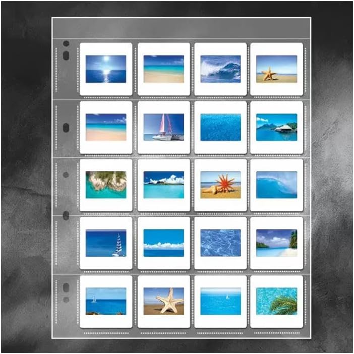 Lineco Polypropylene Archival Slide Storage Pages, Pages hold 20 2x2 Inch Slides, Sheet Size 9.375 x 11.375 inches (25 Pack)