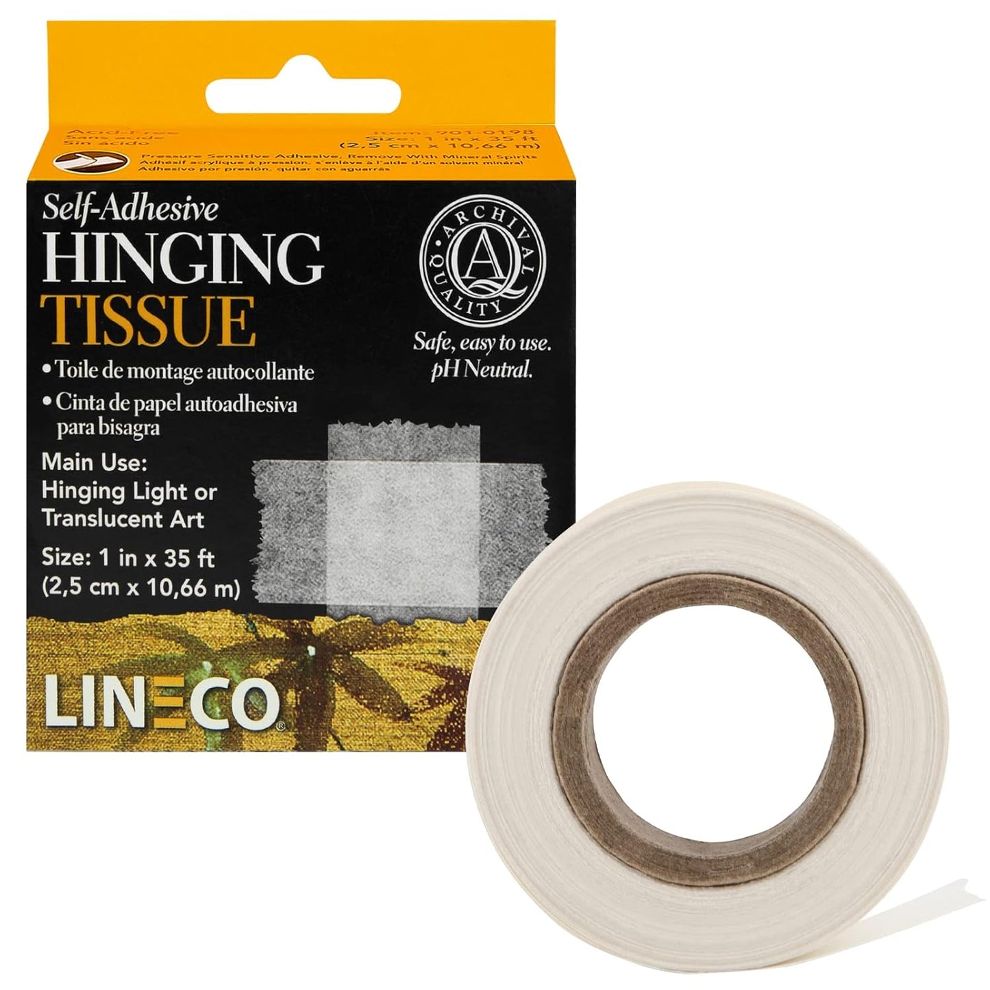 Lineco Self Adhesive Mounting/Hinging Tissue, Use in Mounting of Lightweight Art and Documents in DIY, Crafts, and Matting Projects. Permanent and Pressure Sensitive Hold. 1 in. x 35 ft.