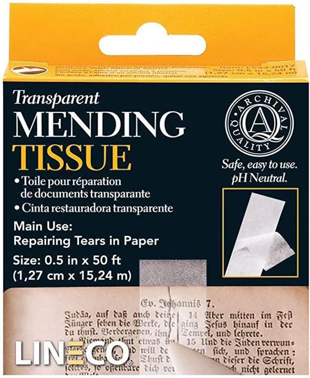 Lineco Transparent Mending Tape,Self Adhesive, Used for Mending Documents, Letters, Newspapers, Magazines. Cover and Support Your Documents with Tears 0.5 in. x 600 in.