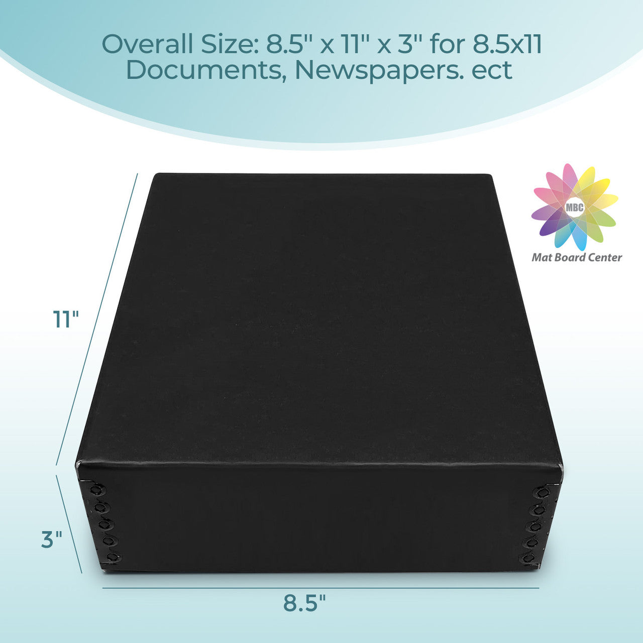 Lineco Archival Storage Box, Drop Front Design, 3 Inches depth, Exterior Color Black 8.5x11