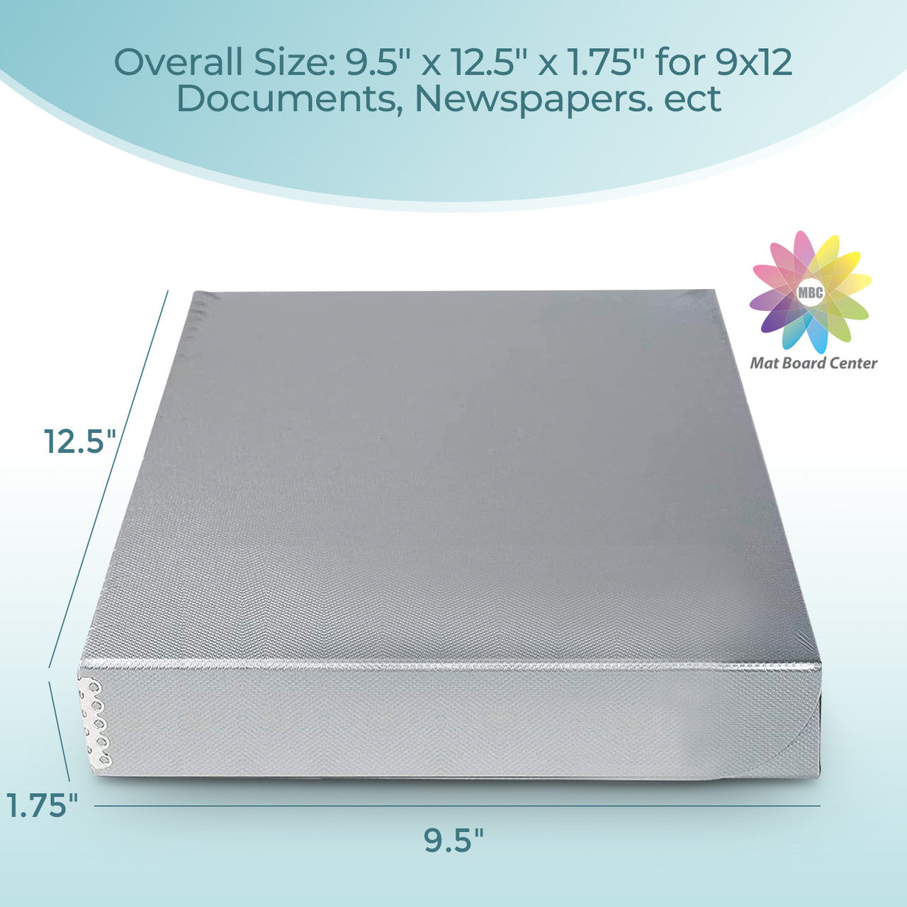 Lineco Silver 1.75 inches Deep Clamshell Archival Folio Storage Box Removable Lid Acid-Free with Metal Edge 9x12