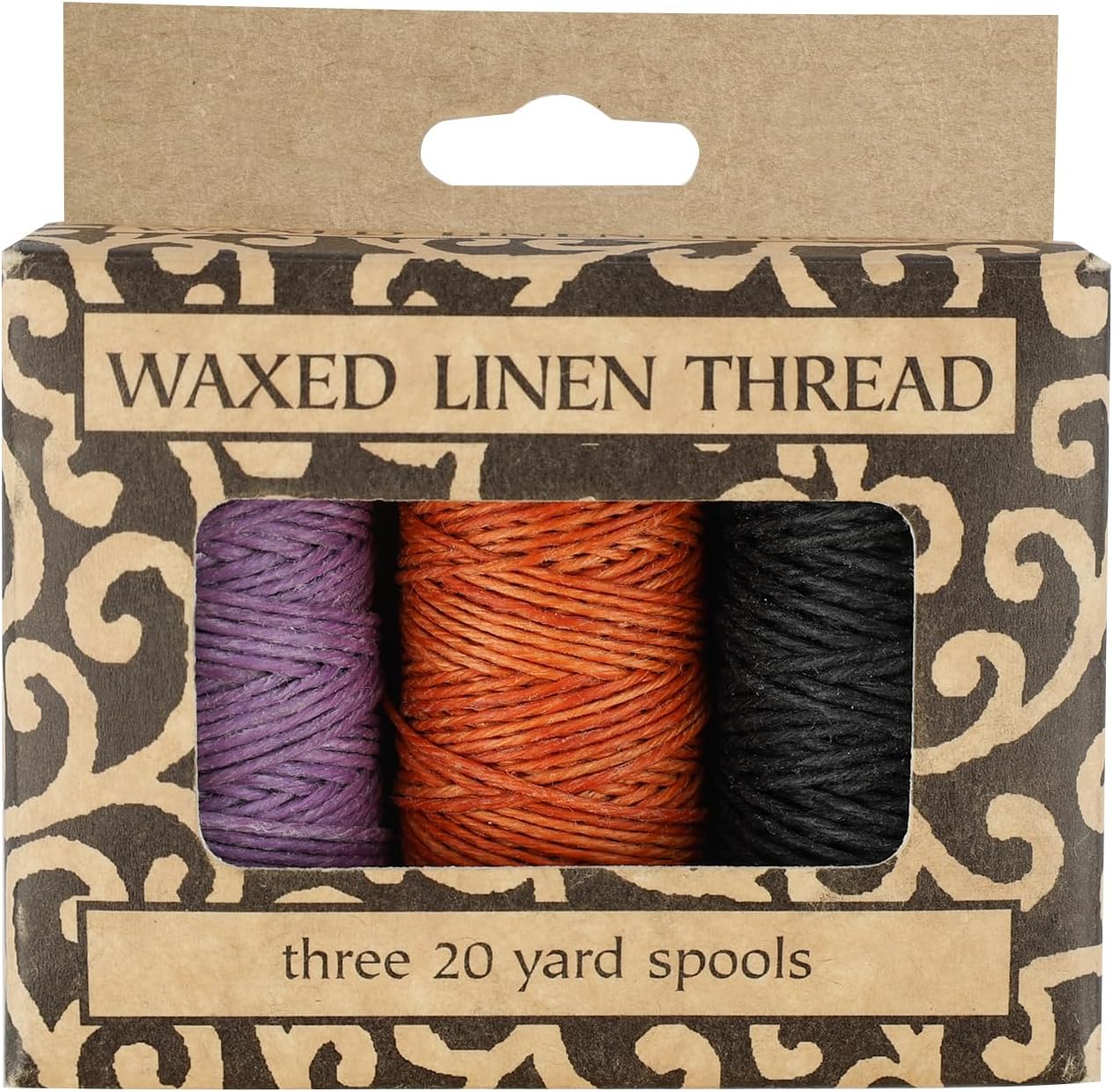 Lineco Waxed Linen Thread 3 Pk Orange & Lavender & Black