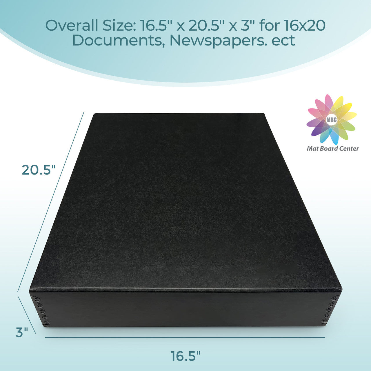 Lineco Archival Storage Box, Drop Front Design, 3 Inches depth, Exterior Color Black 16x20