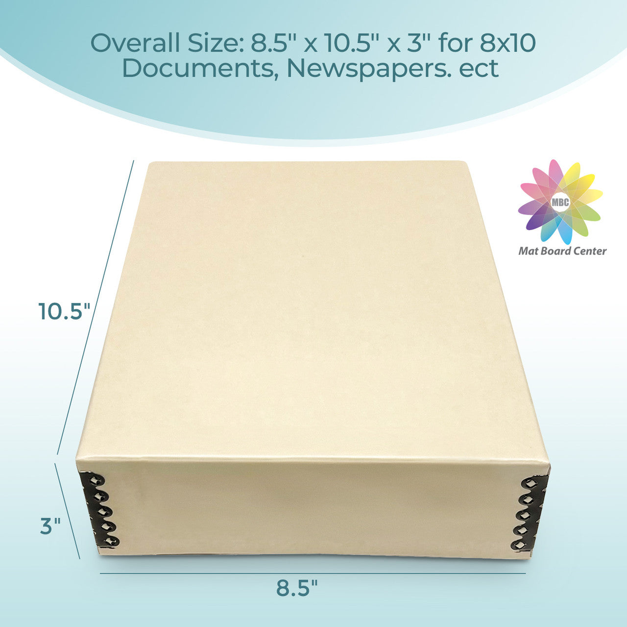 Lineco Tan 3" Deep Museum Archival Storage Box Drop Front Design Acid-Free with Metal Edge 8x10