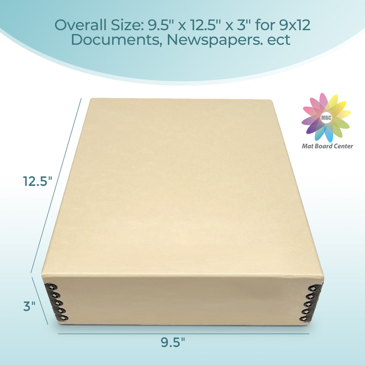 Lineco Tan 3" Deep Museum Archival Storage Box Drop Front Design Acid-Free with Metal Edge 9x12