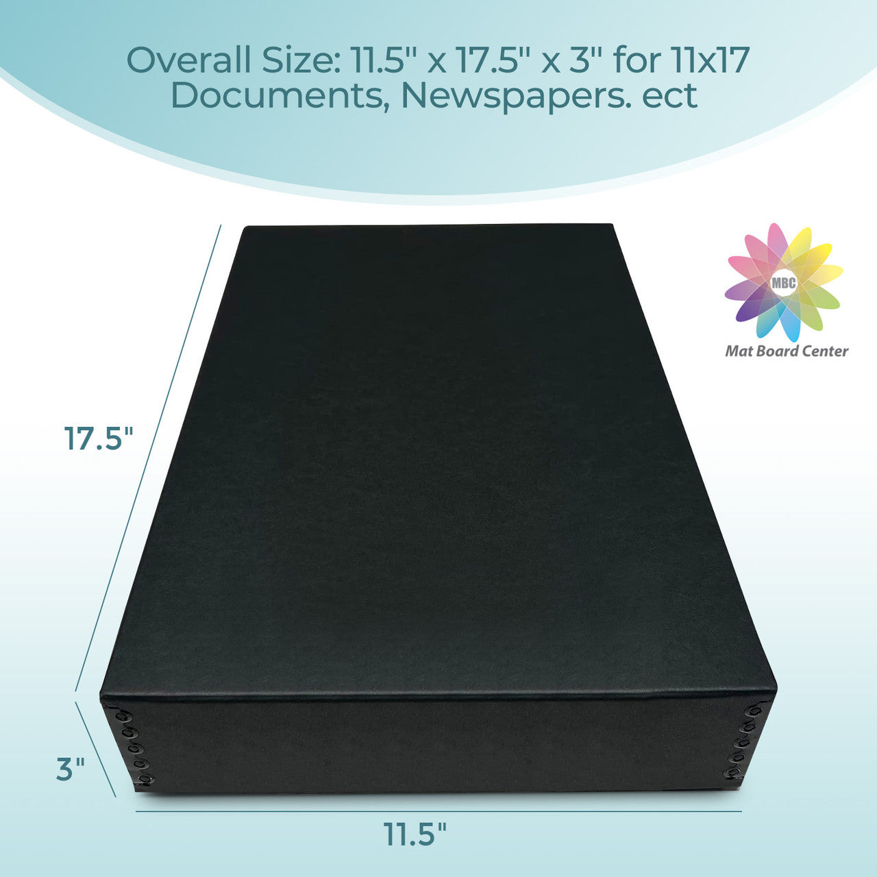 Lineco Archival Storage Box, Drop Front Design, 3 Inches depth, Exterior Color Black 11x17.5