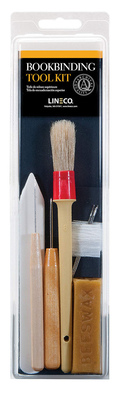 Lineco Bookbinding Tool Kit. Comes with Awls, Bone Folder, Bristle Brish, Bookbinding Needles, Linen Thread, and Beeswax.