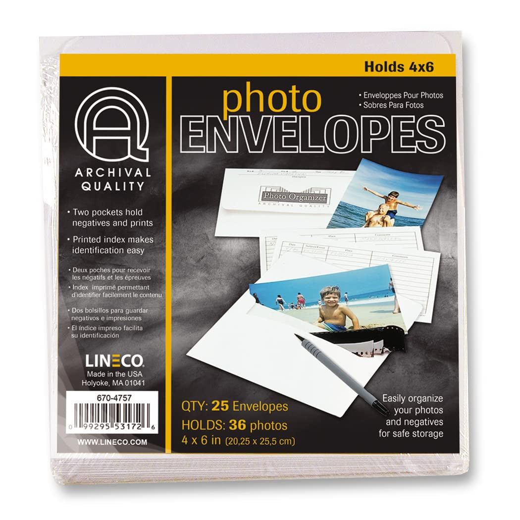 Lineco Black Archival Photo Storage Box with Removable Lid Without Envelopes. 4 in. x 6 in. (Photo Envelopes Only 25 Pk)