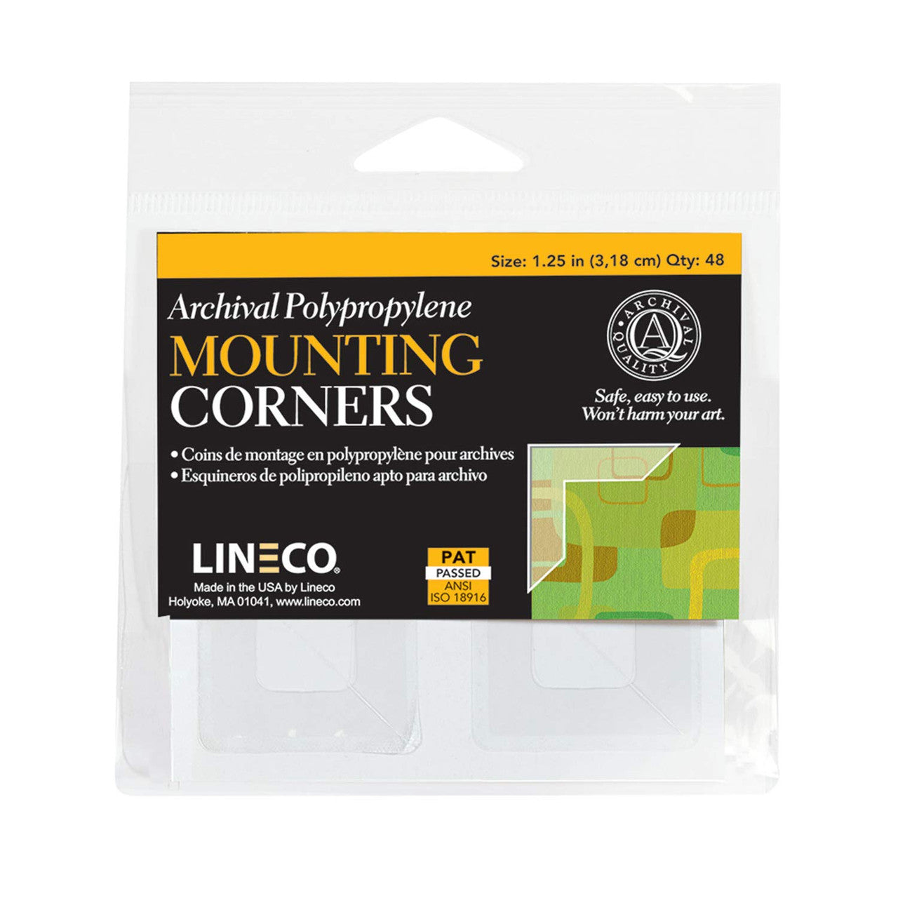 Lineco, Self-Adhesive Polypropylene Mounting Corners, Full View, Pressure Sensitive, Non-Yellowing Acrylic Adhesive