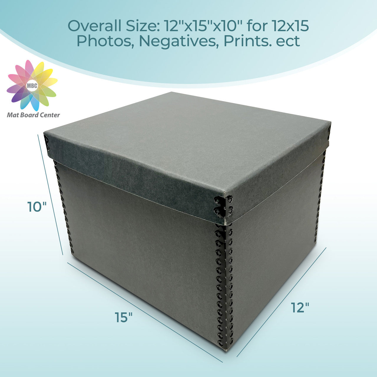 Lineco Blue/Gray Document Storage Box 12x15x10 Inches with Drop Front Design