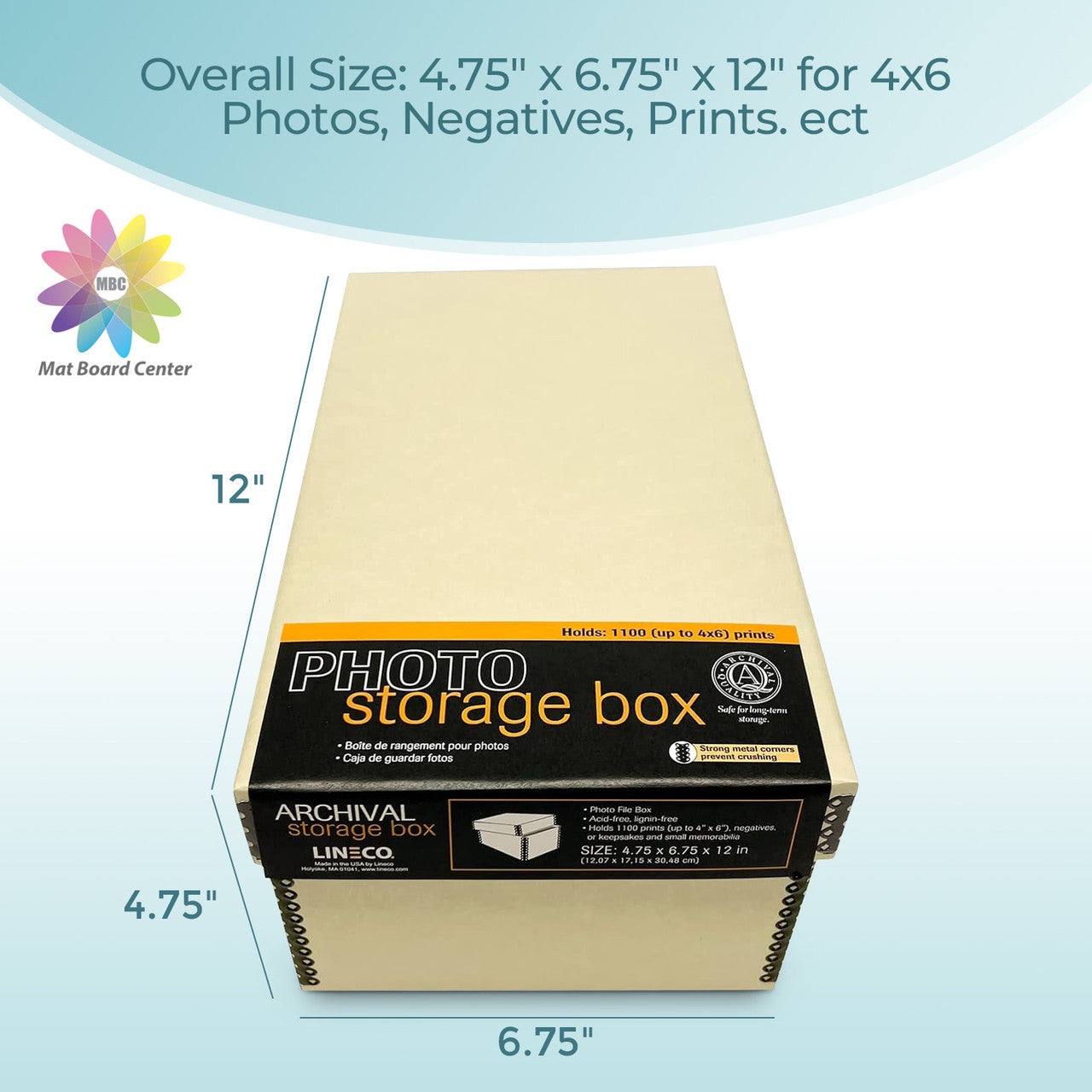 Lineco Tan Photo Storage Box with Drop Front Design 4x6x12