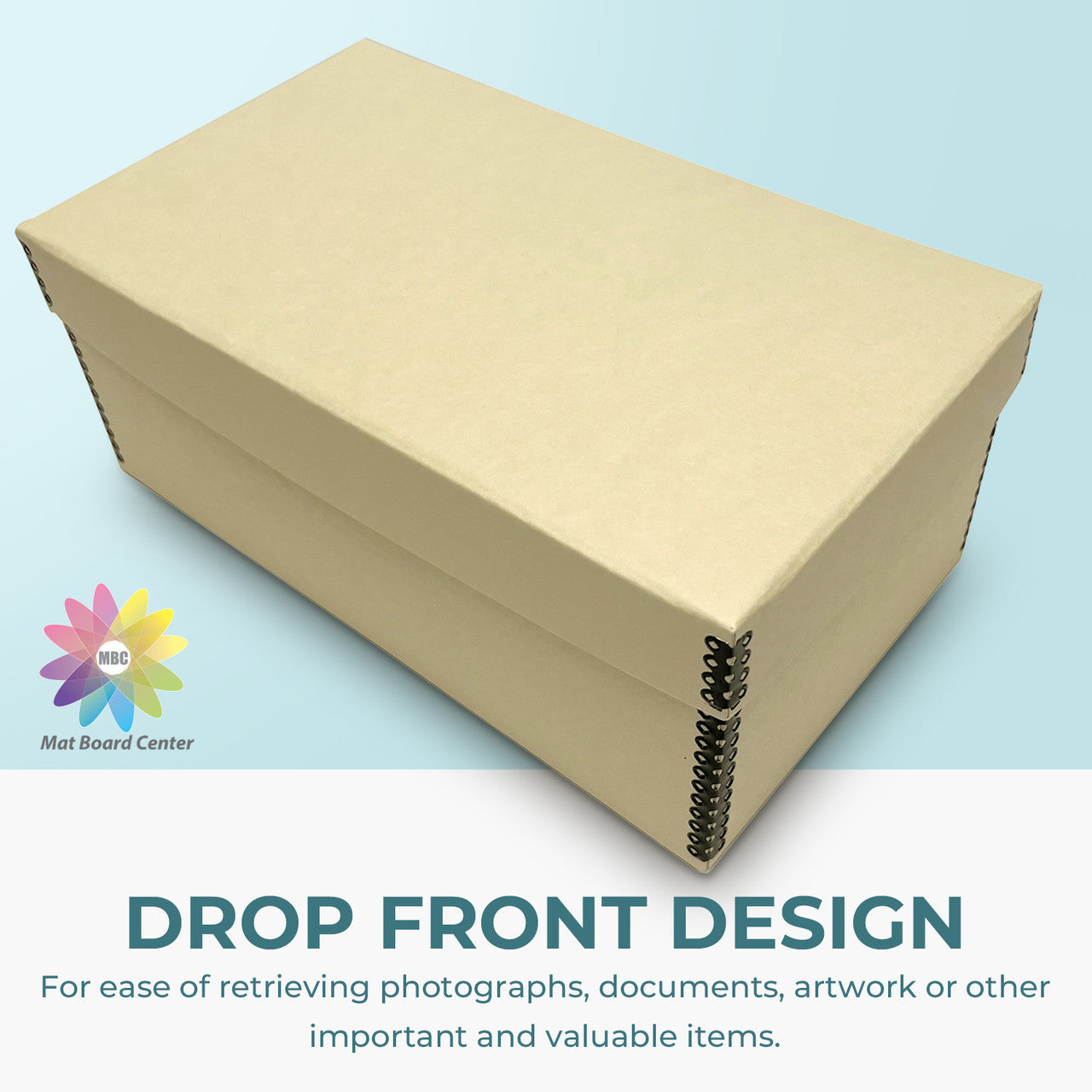 Lineco Tan Photo Storage Box with Drop Front Design