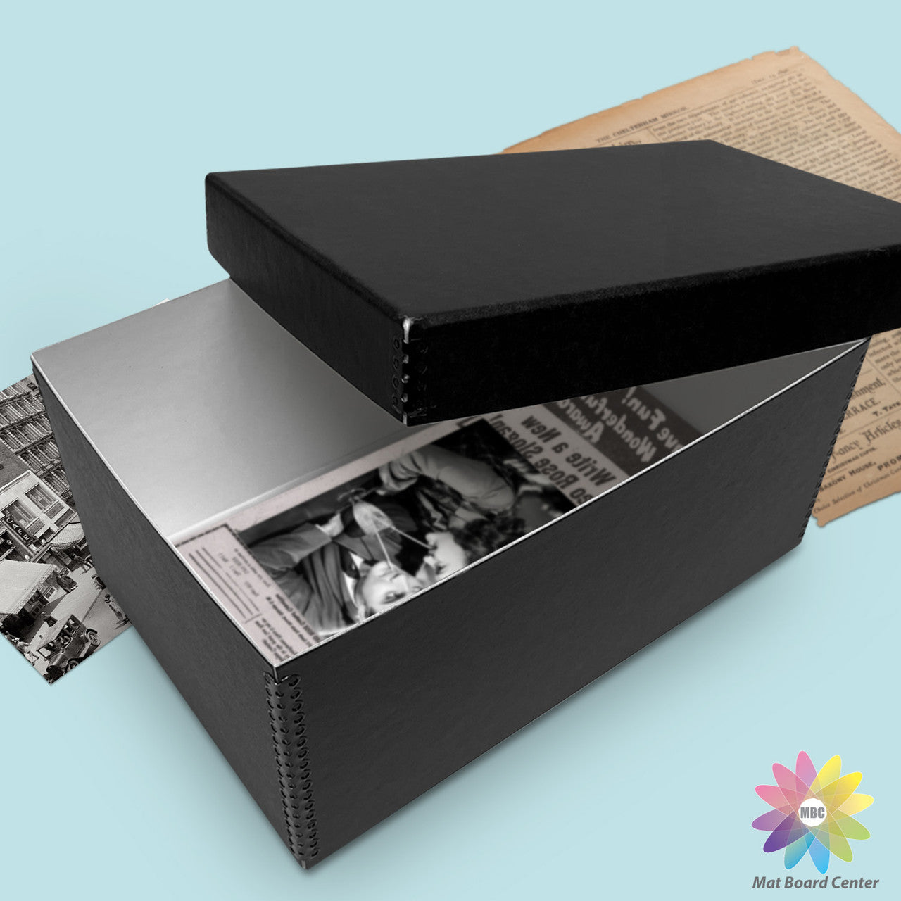 Lineco 12"x7.75"x5.5" Black Archival Photo Storage Box fits 5x7 Pictures Container with Removable Lid