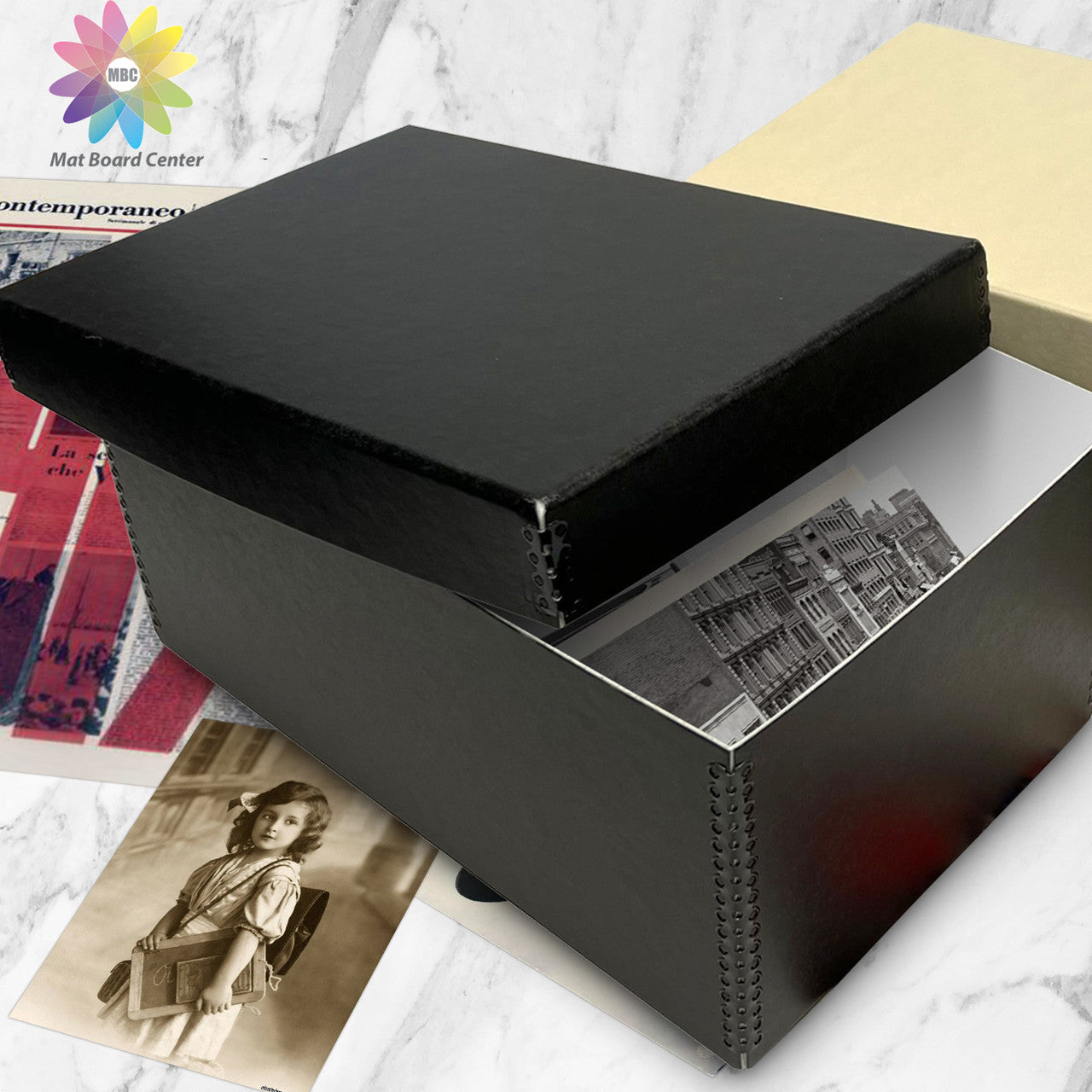 Lineco 12"x7.75"x5.5" Black Archival Photo Storage Box fits 5x7 Pictures Container with Removable Lid