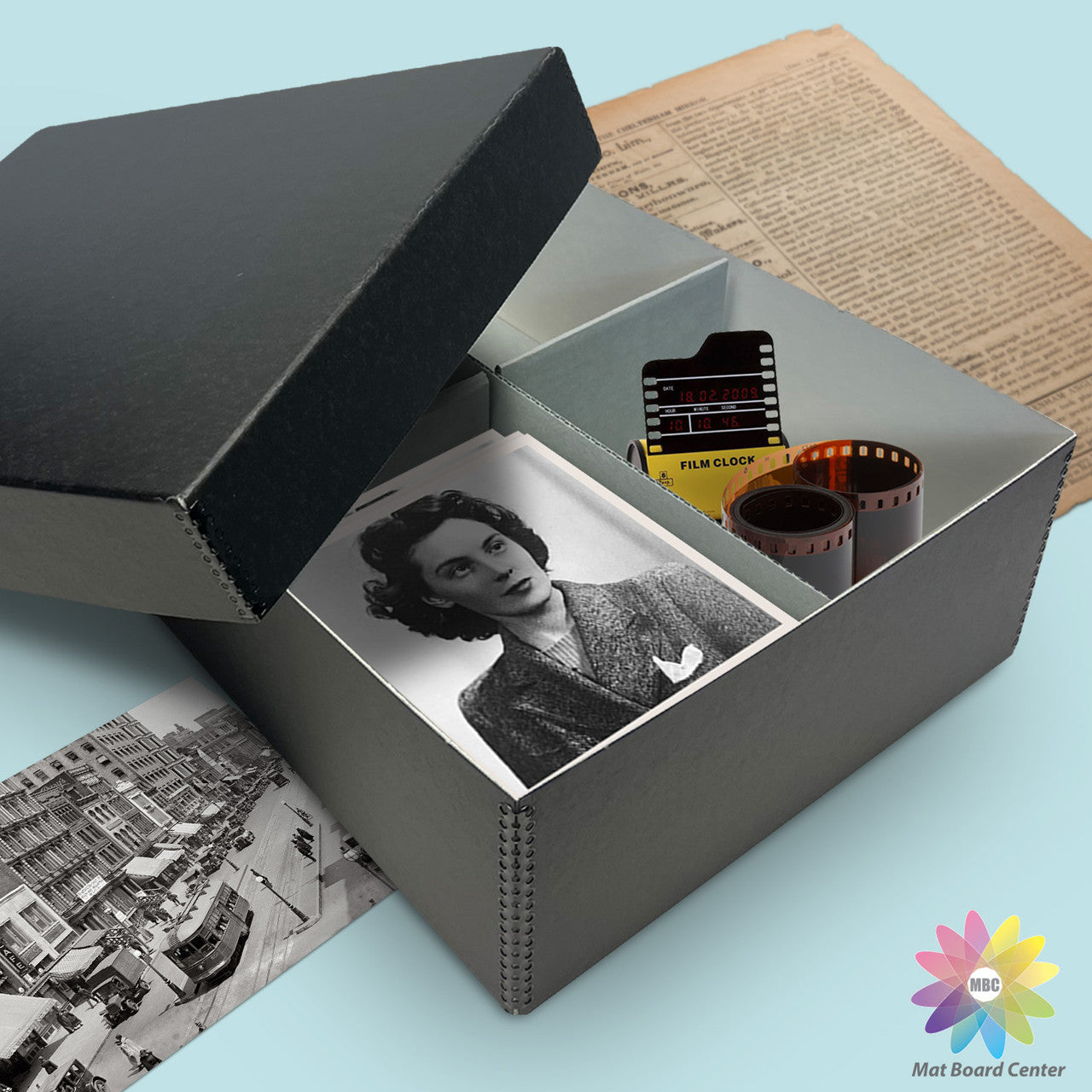 Lineco Black Archival Photo Storage Box with Removable Lid Without Envelopes.