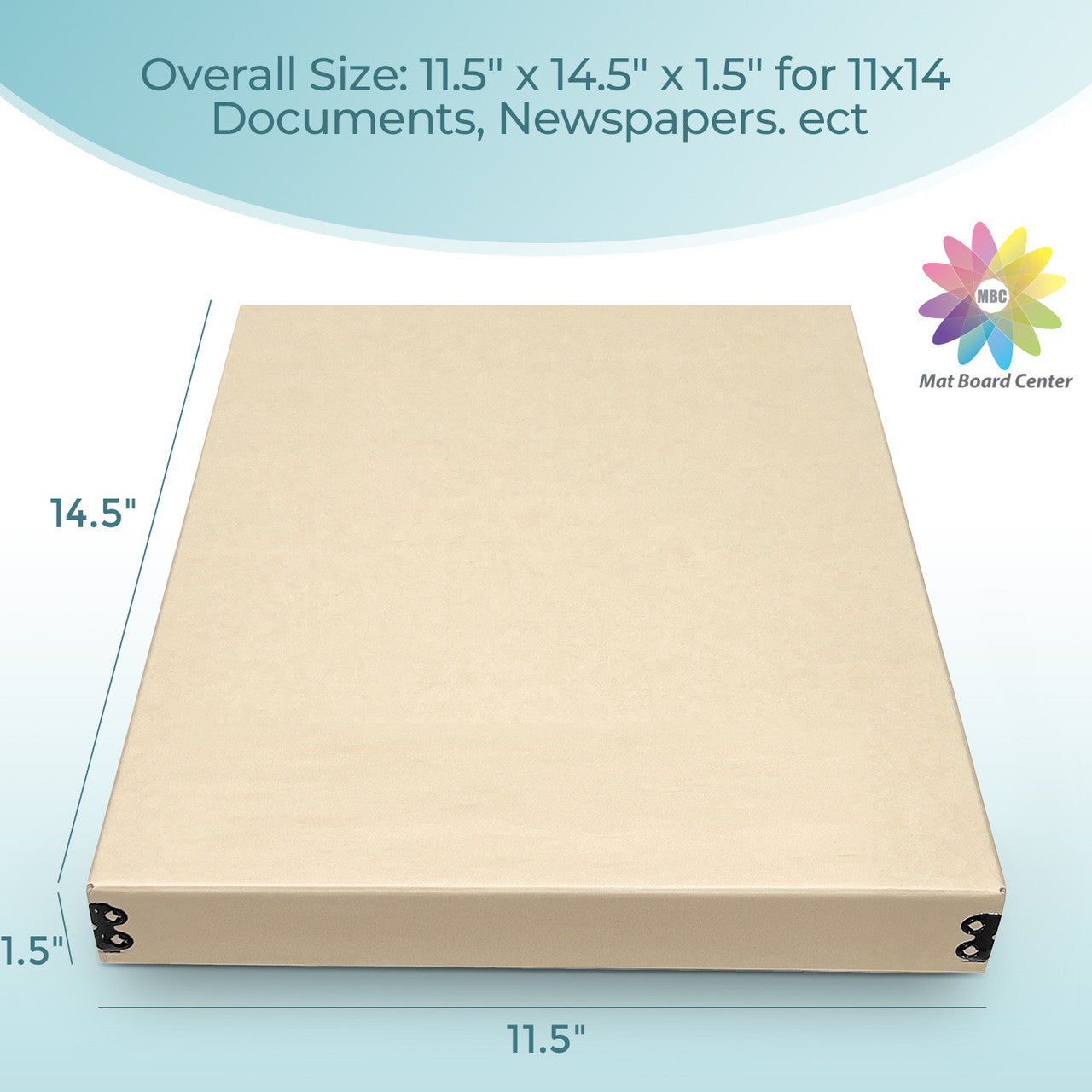 Lineco Tan 1.5 Inches Deep Museum Storage Box Archival Acid Free with Metal Edge 11x14